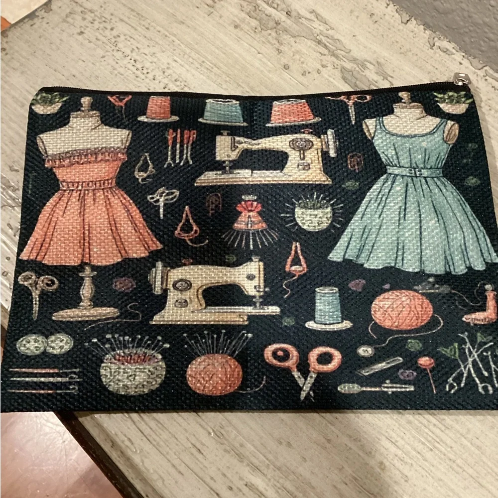 Boutique: Black Sewing Pattern Pouch/make up bag. Dodad bag.